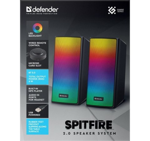 Defender Głośniki komputerowe SPITFIRE 2.0 6W LED USB