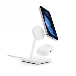 Twelve South HiRise 2 Deluxe - stojąca ładowarka bezprzewodowa Qi2 do dwóch urządzeń kompatybilna z MagSafe (white)