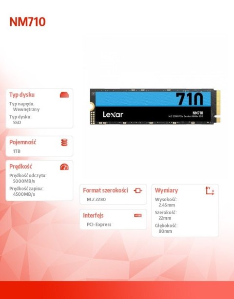 Lexar Dysk SSD NM710 1TB NVMe M.2 2280 5000/4500MB/s