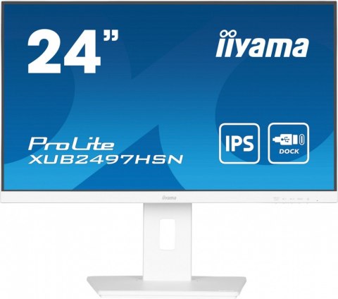 IIYAMA Monitor 24 cale XUB2497HSN-W2 IPS, USB-C Dock, HDMI, DP, 300cd, Pivot, HAS, biały