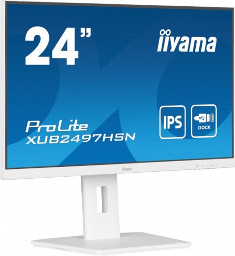 IIYAMA Monitor 24 cale XUB2497HSN-W2 IPS, USB-C Dock, HDMI, DP, 300cd, Pivot, HAS, biały