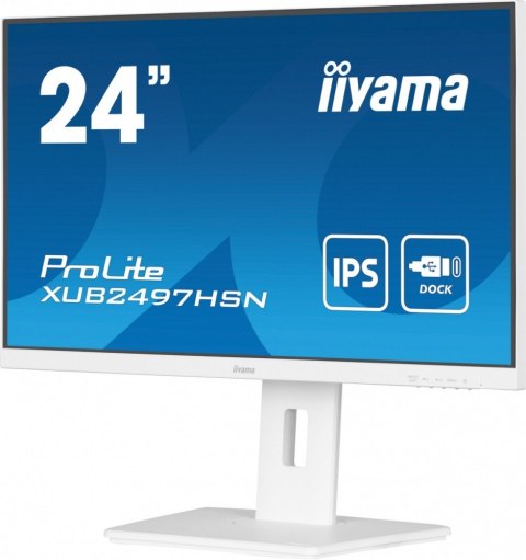 IIYAMA Monitor 24 cale XUB2497HSN-W2 IPS, USB-C Dock, HDMI, DP, 300cd, Pivot, HAS, biały