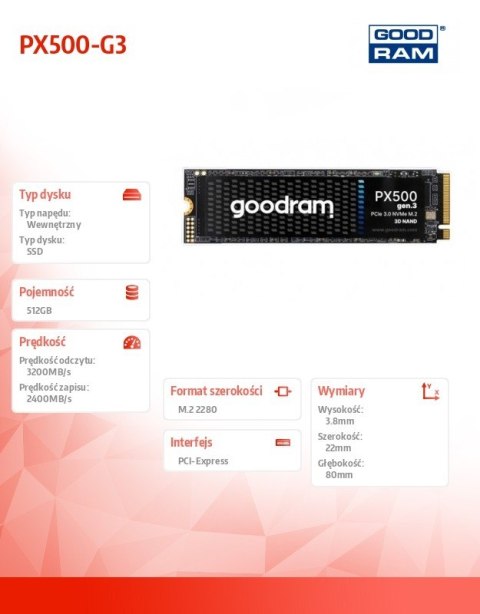 GOODRAM Dysk SSD PX500-G3 512GB M.2 PCIe 3x4 NVMe 2280 3200/2400