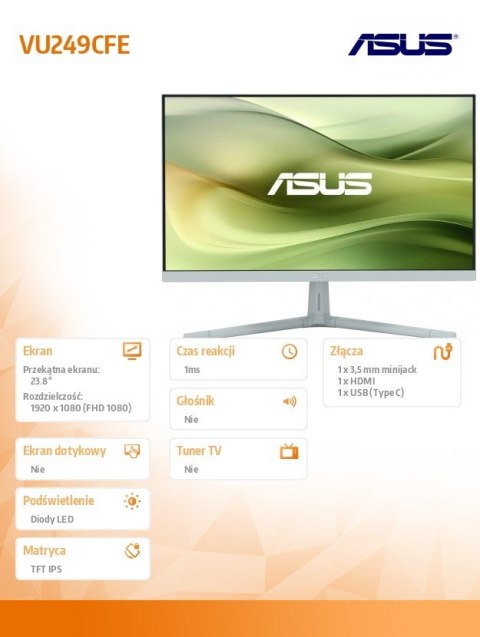 Asus Monitor 24 cale VU249CFE-G IPS 100Hz USB-C