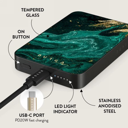 Burga Gunmetal Magnetic Powerbank - magnetyczny powerbank 5000 mAh kompatybilny z MagSafe, kabel USB-C - USB-C w zestawie (emera