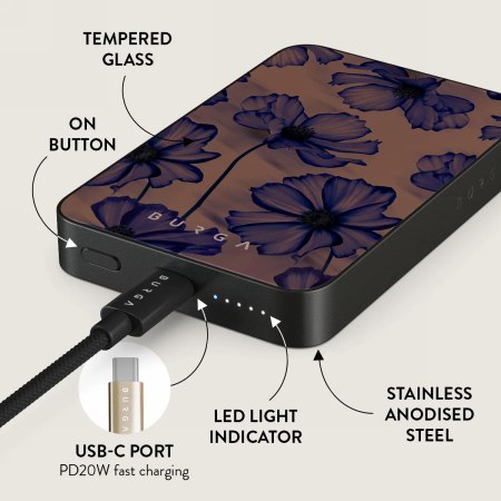 Burga Gunmetal Magnetic Powerbank - magnetyczny powerbank 5000 mAh kompatybilny z MagSafe, kabel USB-C - USB-C w zestawie (velve