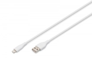 Digitus Kabel zasilający silikonowy USB-A - Lightning, USB 2.0 12W, certyfikat MFI, 0,5m Biały