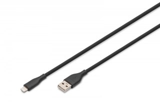 Digitus Kabel zasilający silikonowy USB-A - Lightning, USB 2.0 12W, certyfikat MFI, 0,5m Czarny