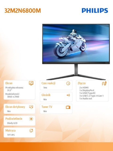 Philips Monitor 32M2N6800M 31.5 cala IPS 4K 144Hz HDMIx2 DP HAS Ambiglow