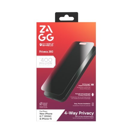 ZAGG InvisibleShield Glass Elite Privacy 360 - szkło prywatyzujące do iPhone 15/16 (4 kierunki)