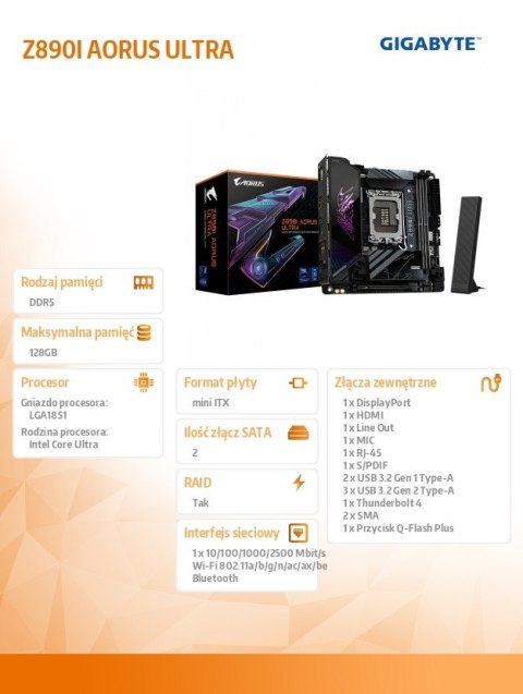 Gigabyte Płyta główna Z890I AORUS ULTRA