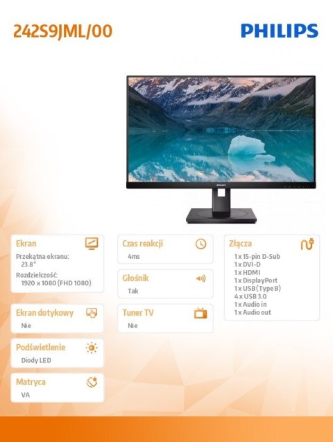 Monitor PHILIPS 242S9JML/00 (23.8" /VA /75Hz /1920 x 1080 /Czarny)