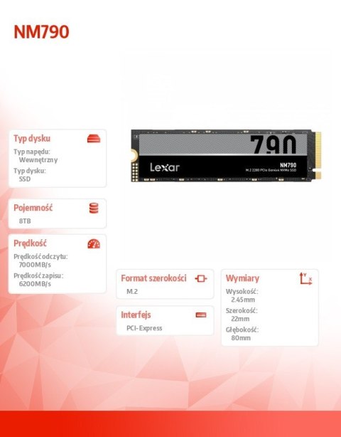 Lexar Dysk SSD NM790 8TB 2280 PCIeGen4x4 7000/6200MB/s