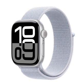 Apple Watch Series 10 GPS + Cellular, koperta 42 mm z aluminium w kolorze srebrnym z opaską sportową w kolorze błękitnego obłoku