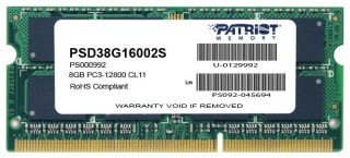 Pamięć PATRIOT (SODIMM/DDR3/8 GB/1600MHz/1.5V/11 CLCL/SINGLE)