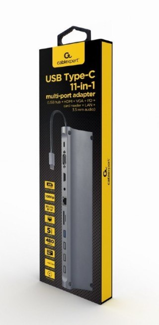 Hub USB GEMBIRD Hub USB-C PD GbE VGA HDMI 4xUSB czytnik kart SD