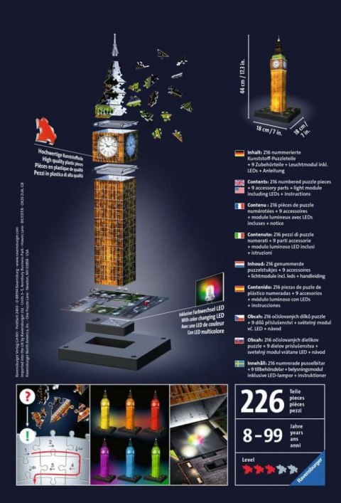 Ravensburger Polska Puzzle 216 elementów 3D Big Ben Nocą