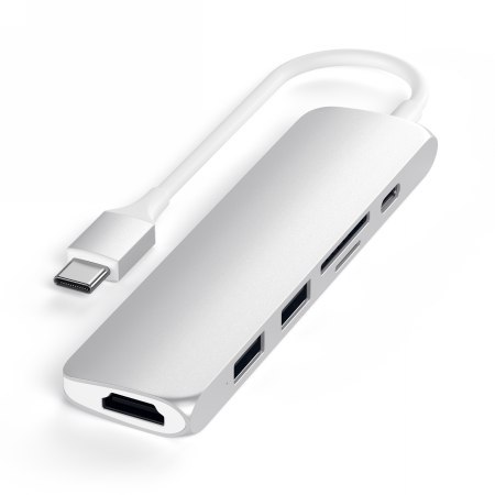 Satechi 6-in-1 USB-C Slim Multiport Adapter - aluminiowy adapter do urządzeń mobilnych USB-C (USB-C, 2x USB-A, 4K HDMI, czytnik 