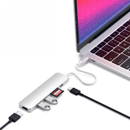 Satechi 6-in-1 USB-C Slim Multiport Adapter - aluminiowy adapter do urządzeń mobilnych USB-C (USB-C, 2x USB-A, 4K HDMI, czytnik 