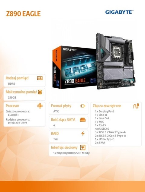 Gigabyte Płyta główna Z890 EAGLE s1851 4DDR5 DP/TB4 ATX