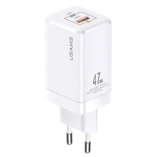 Ładowarka sieciowa Usams T41 47W GaN 1xUSB-C + 1xUSB PD 3.0 QC 4.0 bez kabla - biała