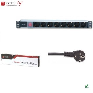 Listwa zasilająca Rack19" 1U TechlyPro 8 gniazd Schuko 3m czarna