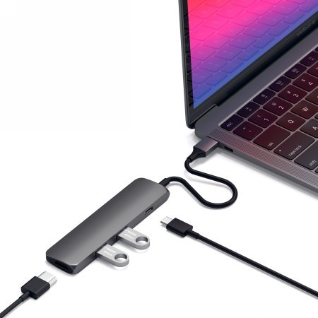 Satechi 4-in-1 USB-C Slim Multiport Adapter 4K - aluminiowy adapter do urządzeń mobilnych USB-C (USB-C, 4K HDMI, 2x USB-A) (blac