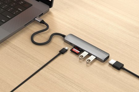 Satechi 6-in-1 USB-C Slim Multiport Adapter - aluminiowy adapter do urządzeń mobilnych USB-C (USB-C, 2x USB-A, 4K HDMI, czytnik 