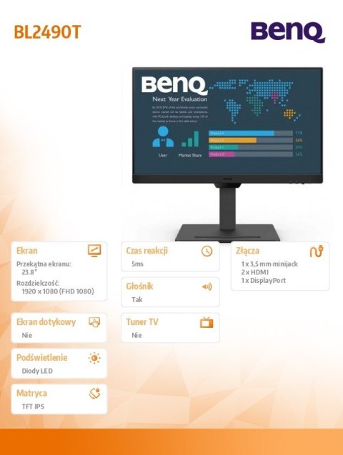 Benq Monitor 24 cale BL2490T LED 4ms/1300:1/IPS/HDMI