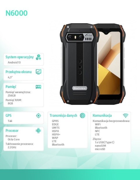 Blackview Smartfon N6000 8/256GB 3880 mAh DualSIM pomarańczowy