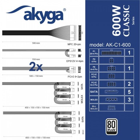 AKYGA Zasilacz AK-C1-600 ATX 600W PRO SERIA A