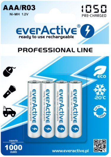 Baterie EVERACTIVE NiMH AAA (LR03, R03, 24A, MN2400, AM4, UM4, HP16) 1050mAh 4 szt. EVHRL03-1050