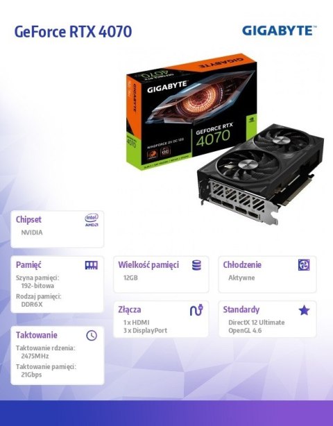 Gigabyte Karta graficzna GeForce RTX 4070 WINDFORCE 2X OC 12GB GDDR6 192bit 3DP/HDMI