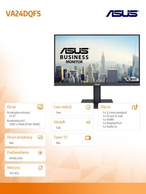 Asus Monitor 24 cale VA24DQFS IPS FHD 100Hz HDMI VGA