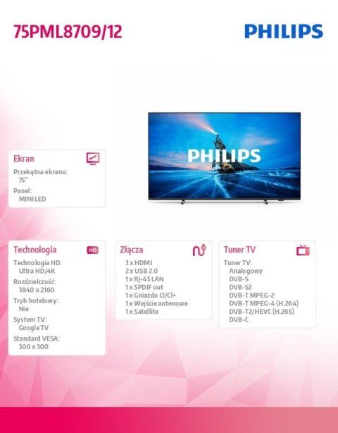 Philips Telewizor 75 cali MINI LED 75PML8709/12