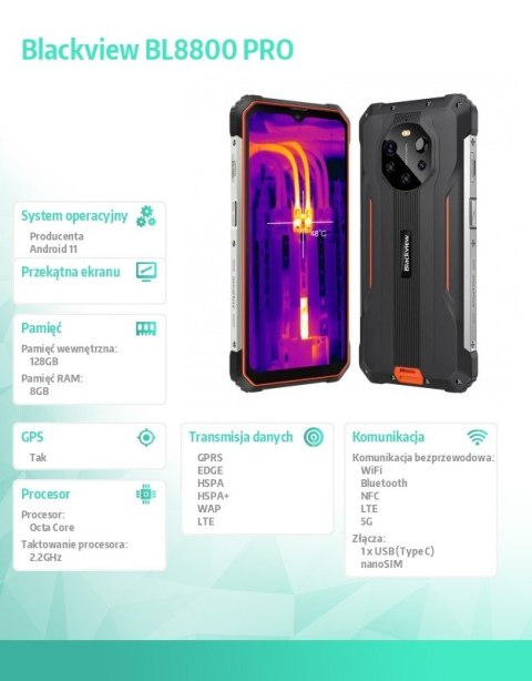 Blackview Smartfon BL8800 PRO 8/128GB 8380 mAh DualSIM pomarańczowy