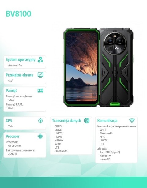 Blackview Smartfon BV8100 6.5" 8/256 GB 8800 mAh Zielony