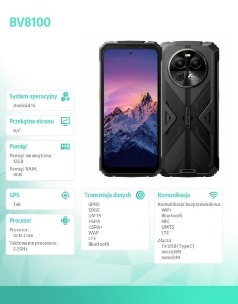 Blackview Smartfon BV8100 6.5\" 8/256GB 8800 mAh Czarny