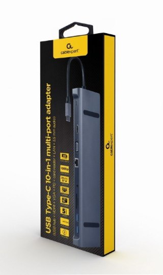 Hub USB GEMBIRD Hub USB-C PD GbE VGA HDMI 3xUSB 3.1 czytnik kart SD