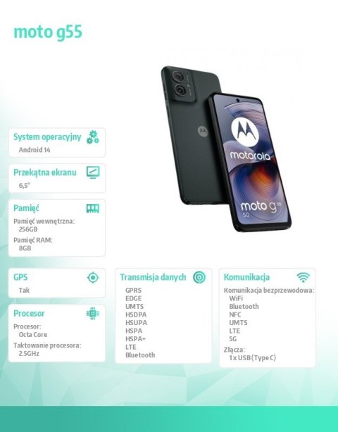 Motorola Smartfon moto g55 B2B 8/256, Forest Grey