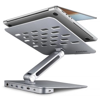 AXAGON HMC-STND Stojak z wieloportowy hub Aluminiowy 7in1, 5Gbps, do 10"-16" cali laptopów, nastawny, 3x USB-A, HDMI 4K/60Hz, GLAN, PD 