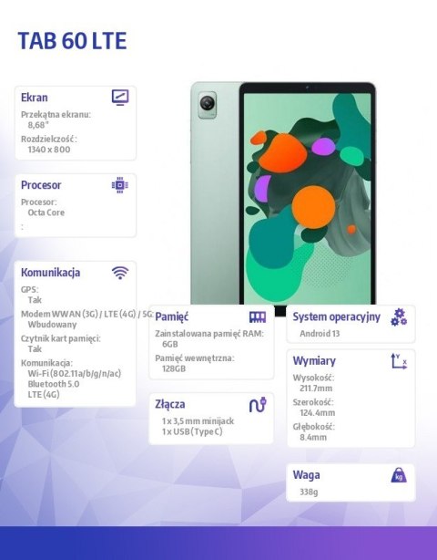 Blackview Tablet Blackview TAB 60 LTE 6/128GB 6050 mAh 8.68 cala zielony