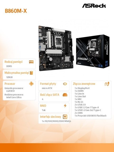 ASRock Płyta główna B860M-X s1851 2DDR5 mATX
