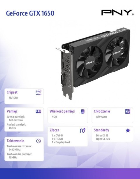 PNY Karta graficzna GeForce GTX 1650 4GB GDDR6 DUAL FAN