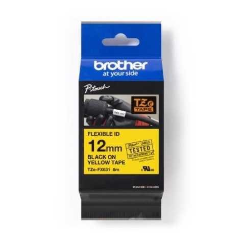 Taśma Brother P-Touch TZe-FX631 12mm x 8m (TZEFX631) - żółta, czarny nadruk