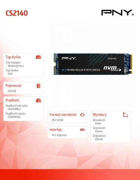 PNY Dysk SSD 500GB M.2 2280 BULK M280CS2140-500-SI