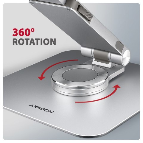 AXAGON STND-LR Podstawa do laptopów aluminiowa 10-17,3" regulowane kąty nachylenia, obrót o 360 stopni, Szara