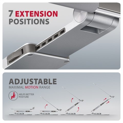 AXAGON STND-LR Podstawa do laptopów aluminiowa 10-17,3" regulowane kąty nachylenia, obrót o 360 stopni, Szara