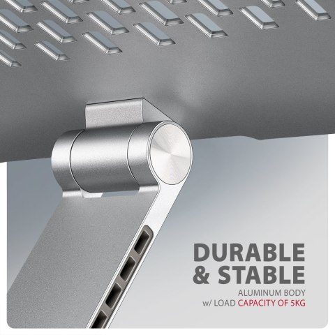 AXAGON STND-LR Podstawa do laptopów aluminiowa 10-17,3" regulowane kąty nachylenia, obrót o 360 stopni, Szara