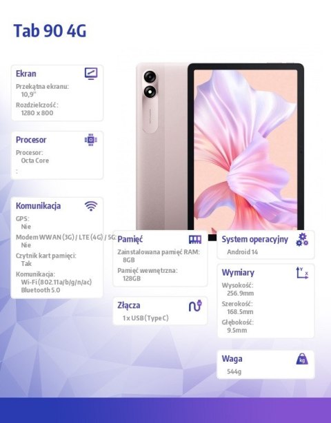 Blackview Tablet TAB 90 4G 10,92 cali 8/128GB Różowy